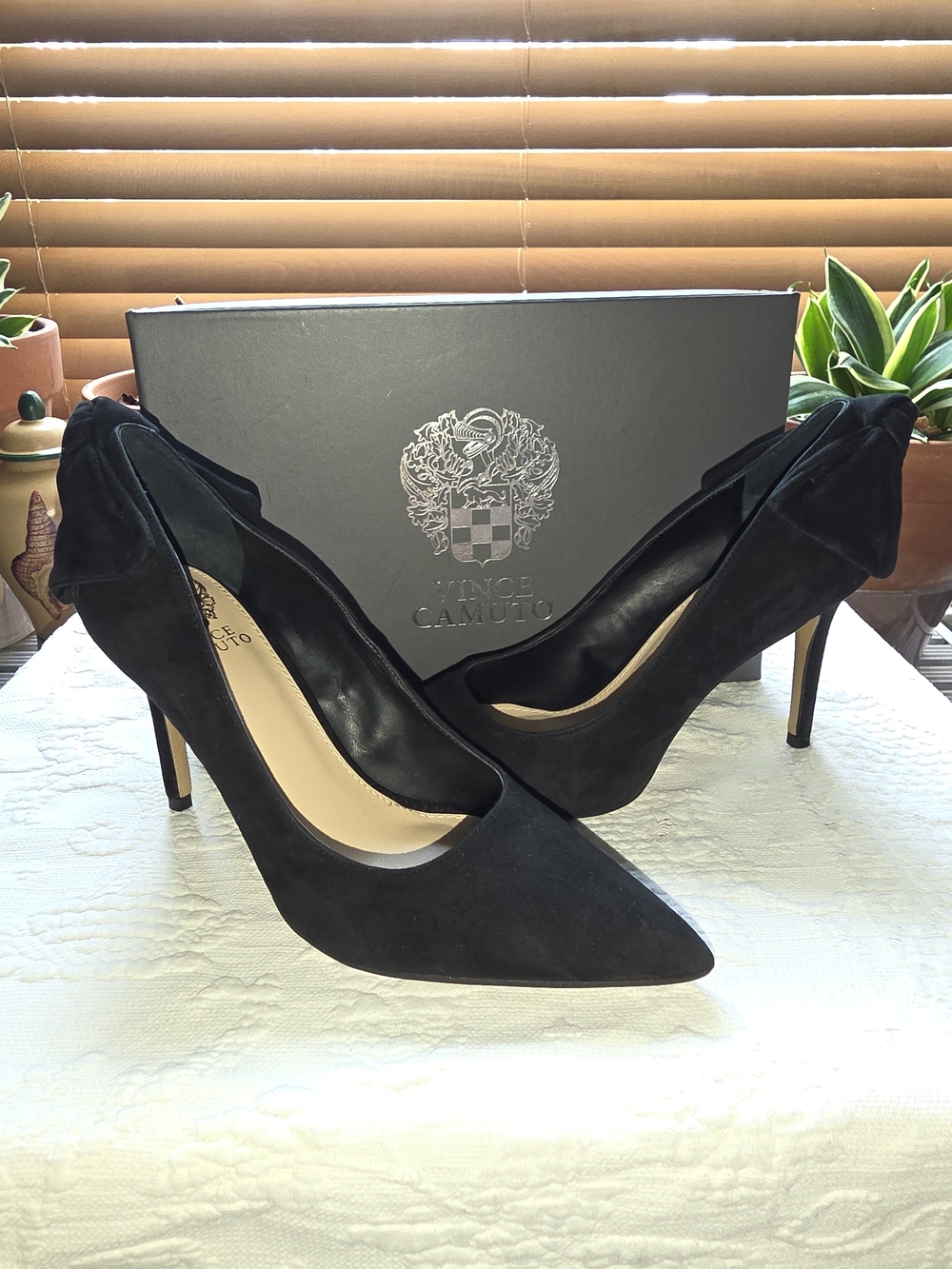 Vince Camuto Suede Pointed Toe Bow Pumps